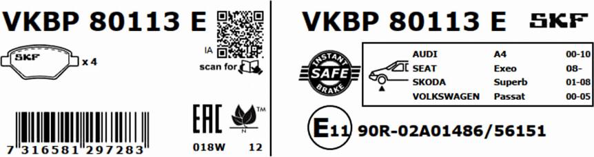 SKF VKBP 80113 E - Kit pastiglie freno, Freno a disco autozon.pro