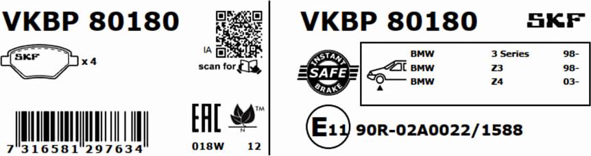 SKF VKBP 80180 - Kit pastiglie freno, Freno a disco autozon.pro