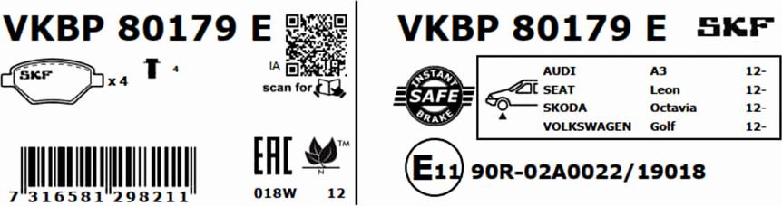 SKF VKBP 80179 E - Kit pastiglie freno, Freno a disco autozon.pro