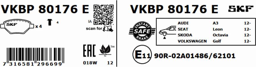 SKF VKBP 80176 E - Kit pastiglie freno, Freno a disco autozon.pro