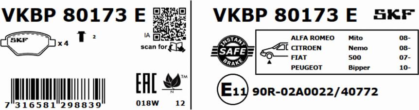 SKF VKBP 80173 E - Kit pastiglie freno, Freno a disco autozon.pro