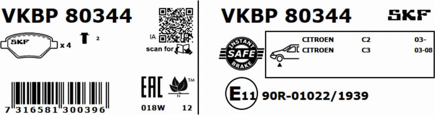 SKF VKBP 80344 - Kit pastiglie freno, Freno a disco autozon.pro