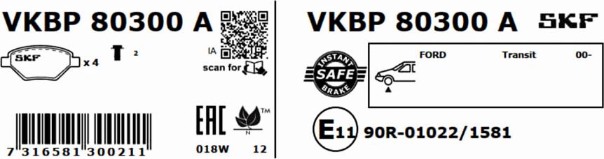 SKF VKBP 80300 A - Kit pastiglie freno, Freno a disco autozon.pro