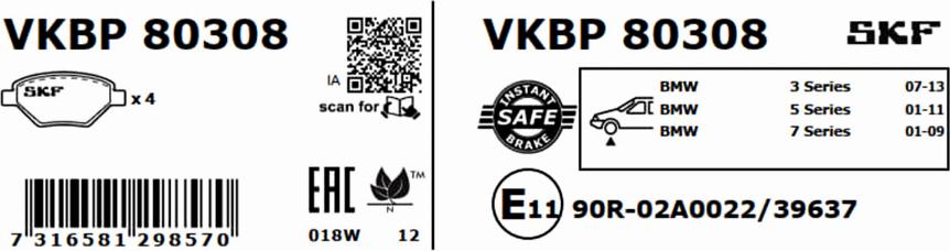 SKF VKBP 80308 - Kit pastiglie freno, Freno a disco autozon.pro