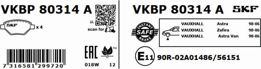 SKF VKBP 80314 A - Kit pastiglie freno, Freno a disco autozon.pro