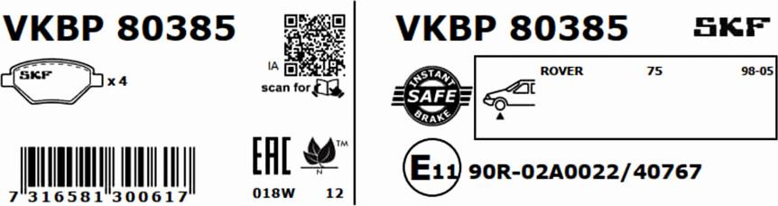 SKF VKBP 80385 - Kit pastiglie freno, Freno a disco autozon.pro