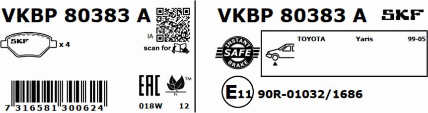 SKF VKBP 80383 A - Kit pastiglie freno, Freno a disco autozon.pro