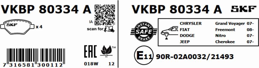 SKF VKBP 80334 A - Kit pastiglie freno, Freno a disco autozon.pro