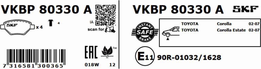 SKF VKBP 80330 A - Kit pastiglie freno, Freno a disco autozon.pro