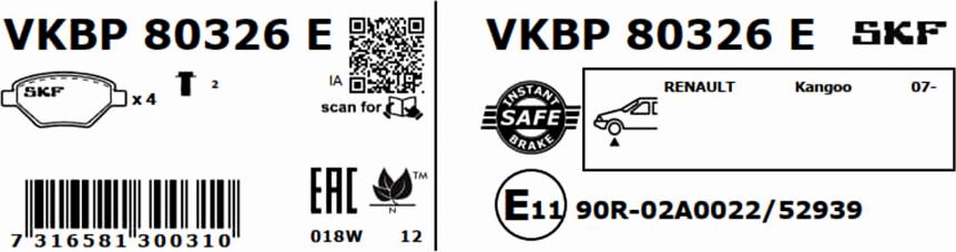 SKF VKBP 80326 E - Kit pastiglie freno, Freno a disco autozon.pro