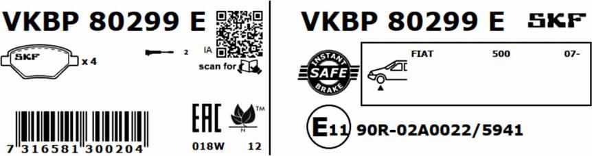 SKF VKBP 80299 E - Kit pastiglie freno, Freno a disco autozon.pro