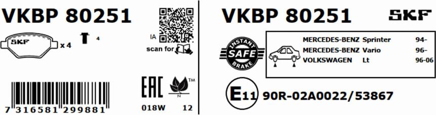 SKF VKBP 80251 - Kit pastiglie freno, Freno a disco autozon.pro