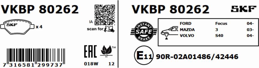 SKF VKBP 80262 - Kit pastiglie freno, Freno a disco autozon.pro