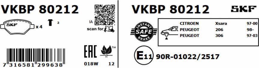 SKF VKBP 80212 - Kit pastiglie freno, Freno a disco autozon.pro