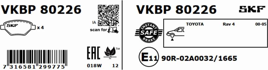 SKF VKBP 80226 - Kit pastiglie freno, Freno a disco autozon.pro