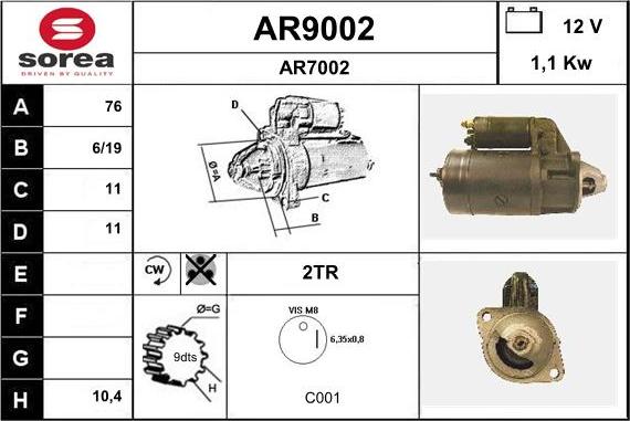 SNRA AR9002 - Motorino d'avviamento autozon.pro