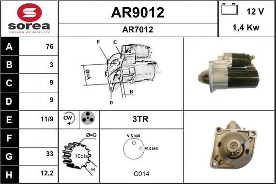 SNRA AR9012 - Motorino d'avviamento autozon.pro