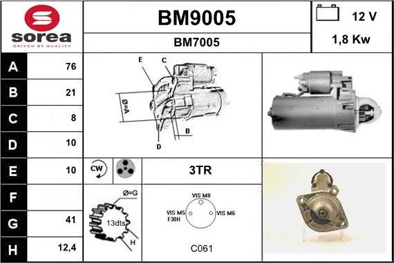 SNRA BM9005 - Motorino d'avviamento autozon.pro