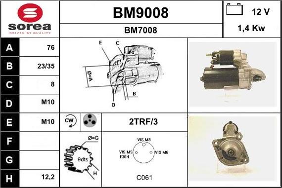 SNRA BM9008 - Motorino d'avviamento autozon.pro