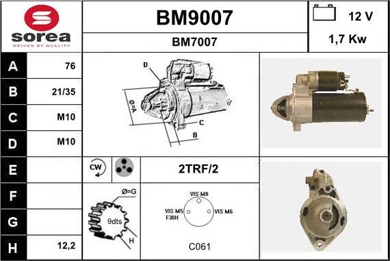 SNRA BM9007 - Motorino d'avviamento autozon.pro