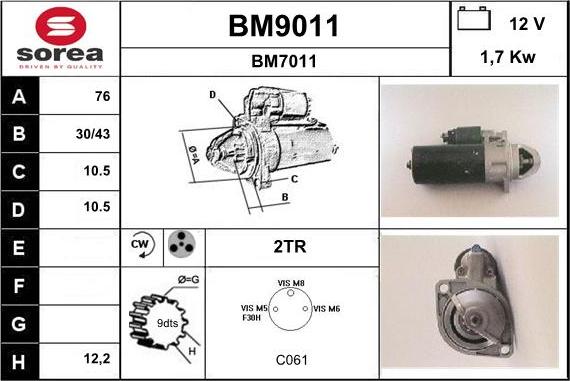 SNRA BM9011 - Motorino d'avviamento autozon.pro