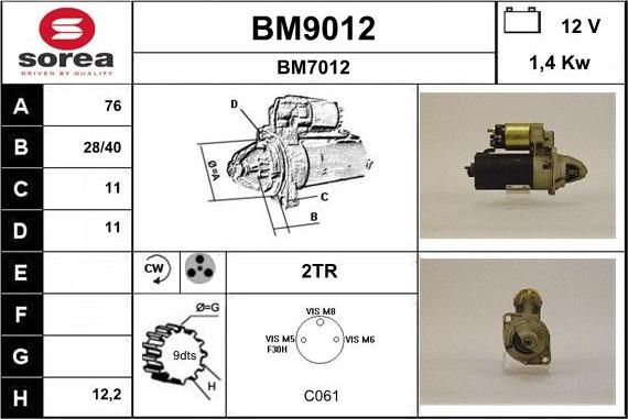 SNRA BM9012 - Motorino d'avviamento autozon.pro