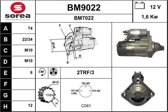 SNRA BM9022 - Motorino d'avviamento autozon.pro