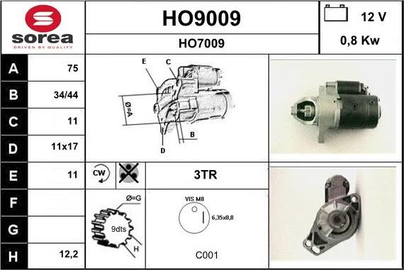 SNRA HO9009 - Motorino d'avviamento autozon.pro