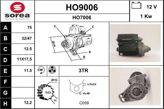 SNRA HO9006 - Motorino d'avviamento autozon.pro