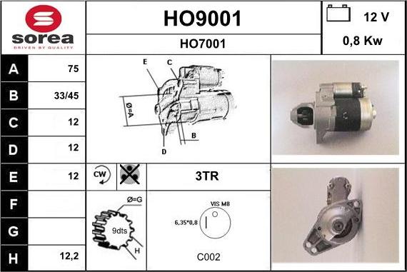 SNRA HO9001 - Motorino d'avviamento autozon.pro