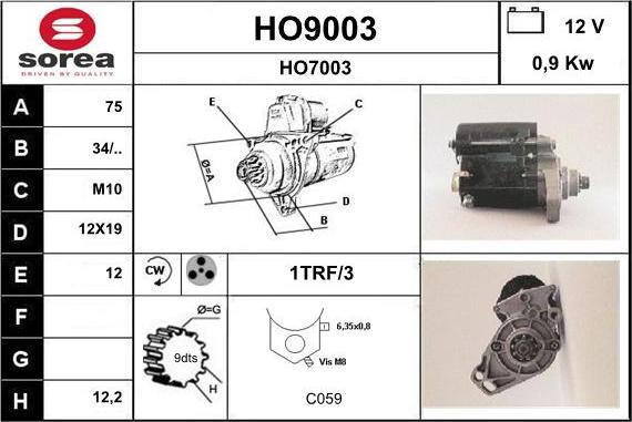 SNRA HO9003 - Motorino d'avviamento autozon.pro