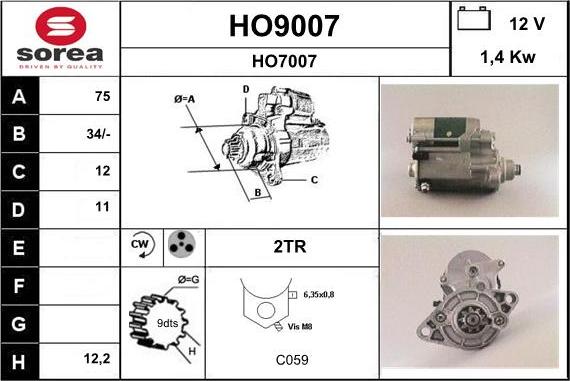 SNRA HO9007 - Motorino d'avviamento autozon.pro