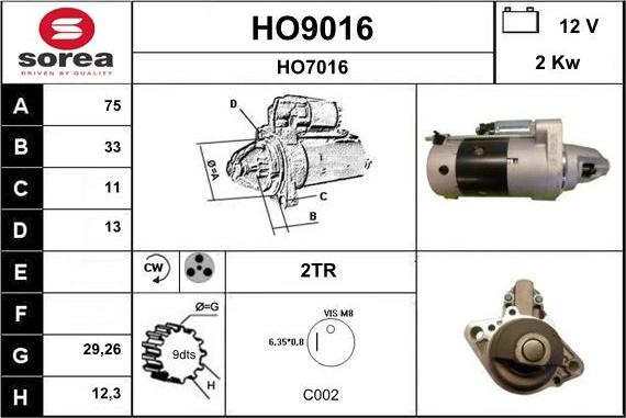 SNRA HO9016 - Motorino d'avviamento autozon.pro