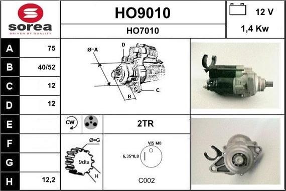 SNRA HO9010 - Motorino d'avviamento autozon.pro