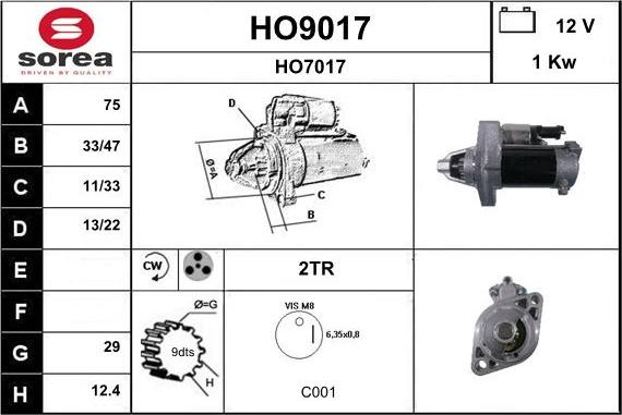 SNRA HO9017 - Motorino d'avviamento autozon.pro