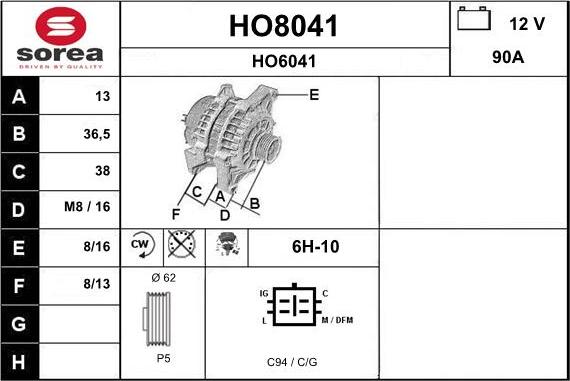 SNRA HO8041 - Alternatore autozon.pro