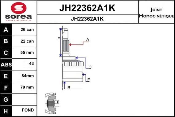 SNRA JH22362A1K - Kit giunti, Semiasse autozon.pro