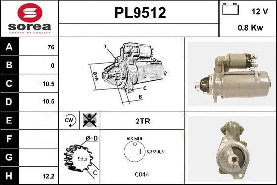 SNRA PL9512 - Motorino d'avviamento autozon.pro