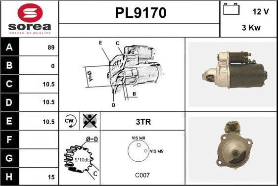 SNRA PL9170 - Motorino d'avviamento autozon.pro