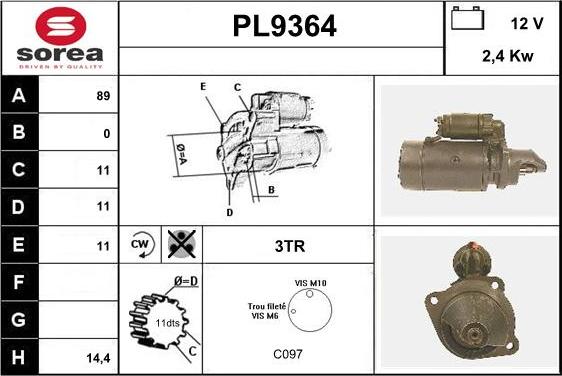 SNRA PL9364 - Motorino d'avviamento autozon.pro