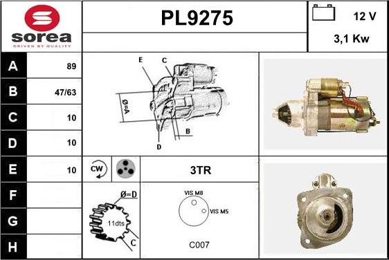 SNRA PL9275 - Motorino d'avviamento autozon.pro