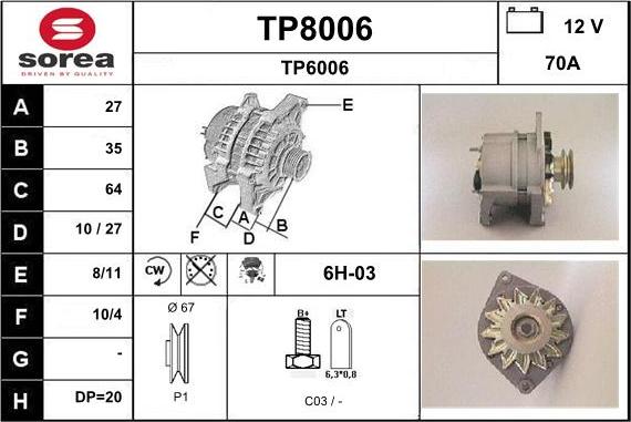 SNRA TP8006 - Alternatore autozon.pro