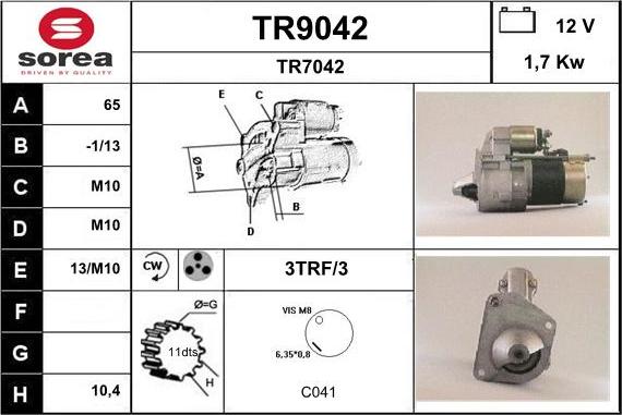 SNRA TR9042 - Motorino d'avviamento autozon.pro