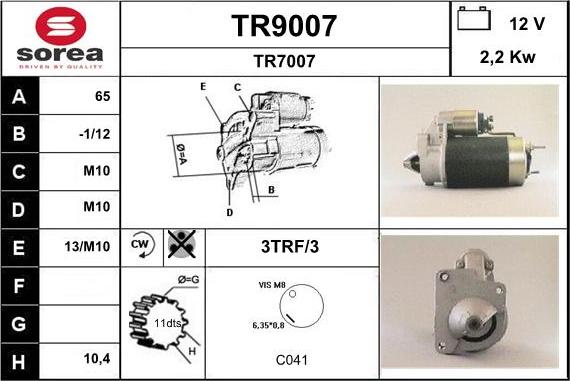 SNRA TR9007 - Motorino d'avviamento autozon.pro