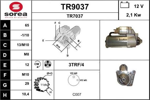 SNRA TR9037 - Motorino d'avviamento autozon.pro