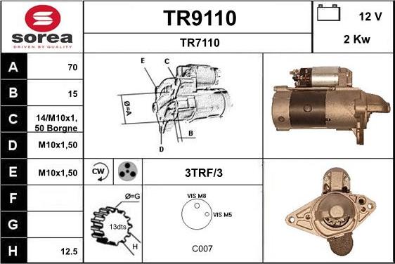 SNRA TR9110 - Motorino d'avviamento autozon.pro