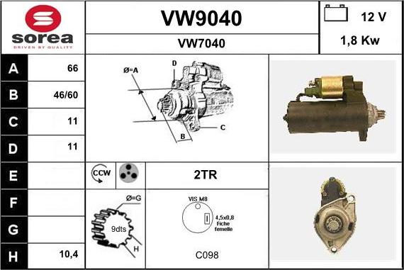 SNRA VW9040 - Motorino d'avviamento autozon.pro