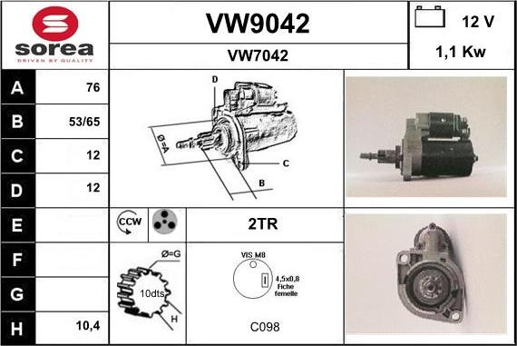 SNRA VW9042 - Motorino d'avviamento autozon.pro