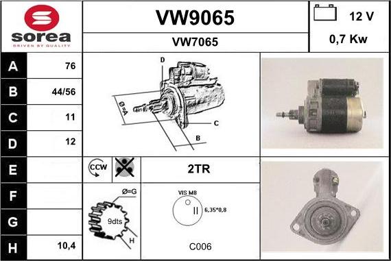 SNRA VW9065 - Motorino d'avviamento autozon.pro