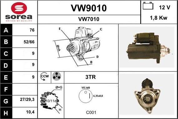 SNRA VW9010 - Motorino d'avviamento autozon.pro